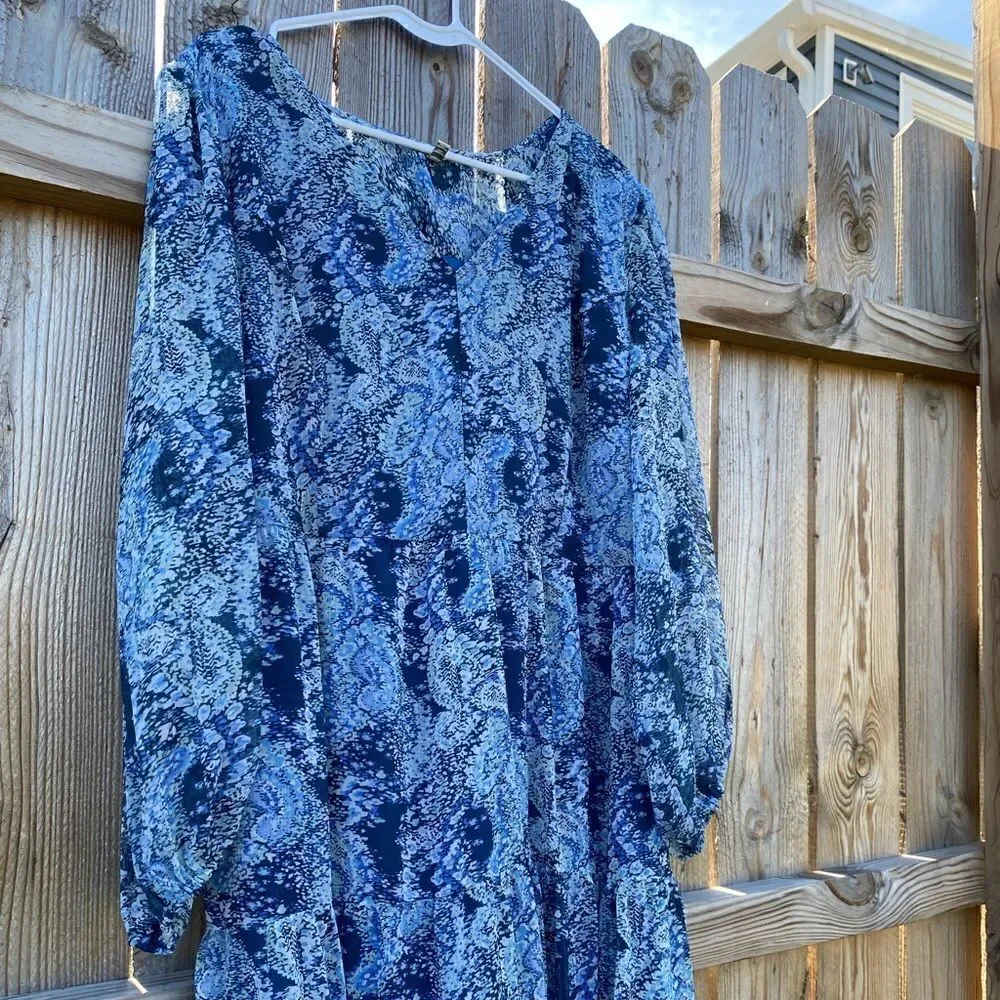 Joie Dress Blue Lightweight Lined‎ Flowy Long Sleeve Women’s Plus Size XXL FLAW